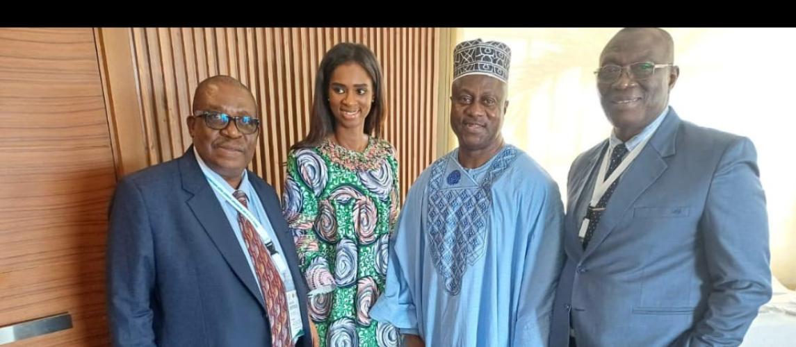 The Liberia Civil Aviation Authority-LCAA Director General, with the Minister of Transport and Aviation, and the aviation Heads of The Gambia and Sierra Leone.