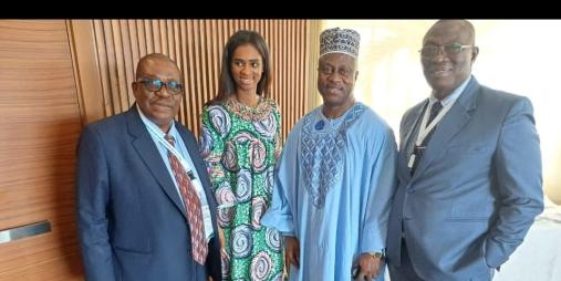 The Liberia Civil Aviation Authority-LCAA Director General, with the Minister of Transport and Aviation, and the aviation Heads of The Gambia and Sierra Leone. 